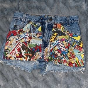 Custom marvel levi’s denim shorts